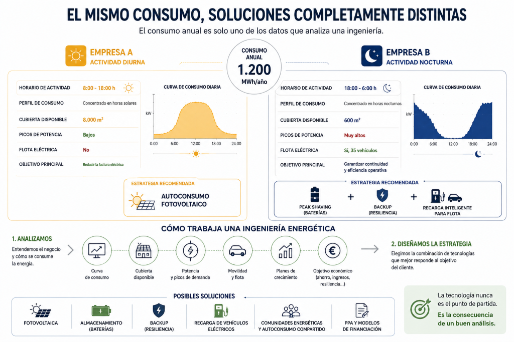 Infografía: Estrategia energética para empresas antes de elegir una tecnología energética.