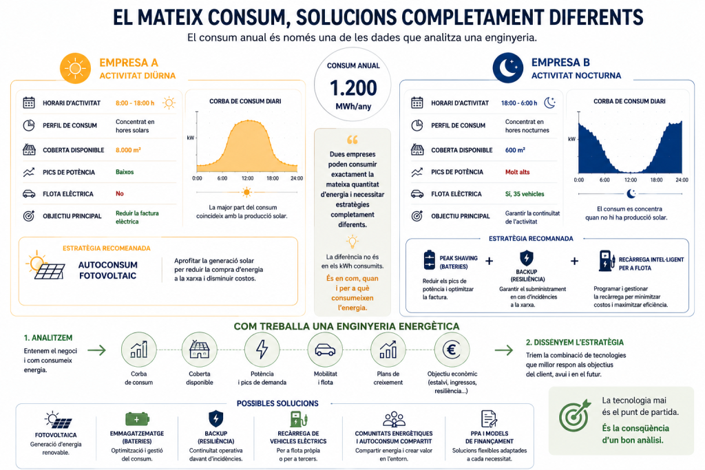 Infografia: Estratègia energètica per a empreses abans d'escollir una tecnologia energètica.