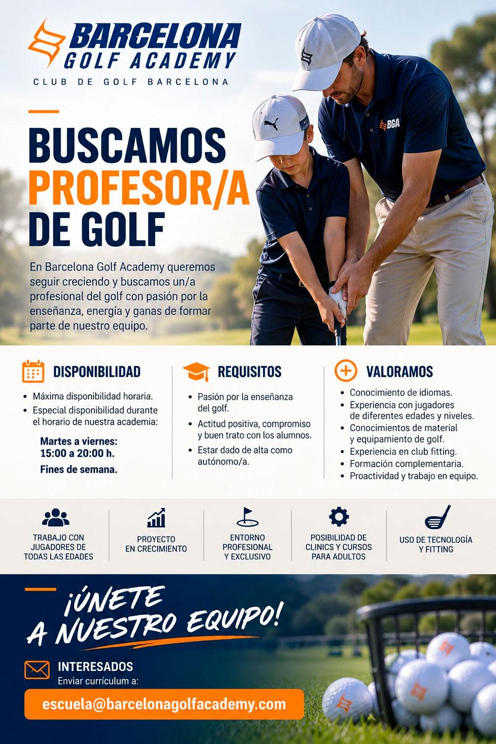 Oferta de Empleo Barcelona Golf Academy.