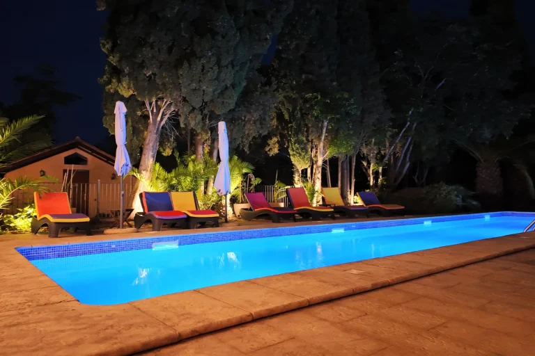 Masia Notari pool at night